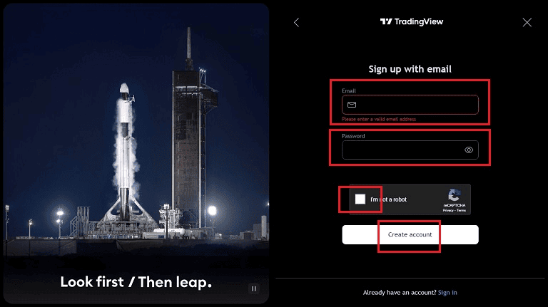 ۴. اینجا کافیه ایمیلتون رو بهعنوان Username وارد کنید و بعد هم یه رمز عبور برای حسابتون بسازید. تیک I’m not a robot رو بزنید و کپچا رو انجام بدید. در نهایت هم روی Create Account کلیک کنید تا حسابتون ساخته بشه.
